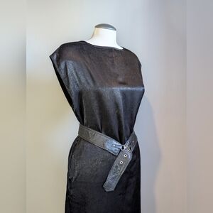 Black Textured Midi Dress Pockets Brutalist Minimalist Large Industrial Goth